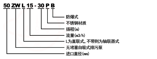 ZWL型直聯(lián)式無(wú)堵塞自吸排污泵型號(hào)意義